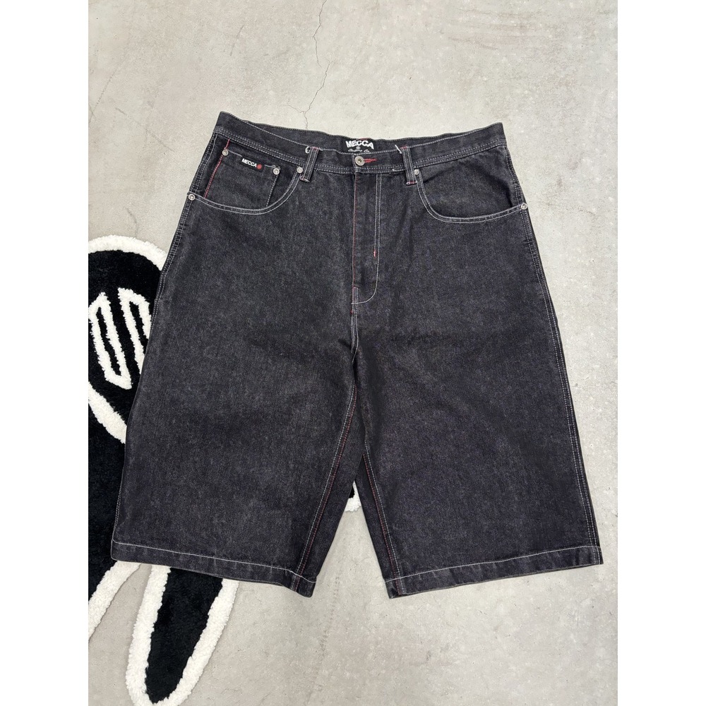 Mecca USA Denim Carpenter Shorts Dark Grey Indigo Utility Hammer Loop Mens 36